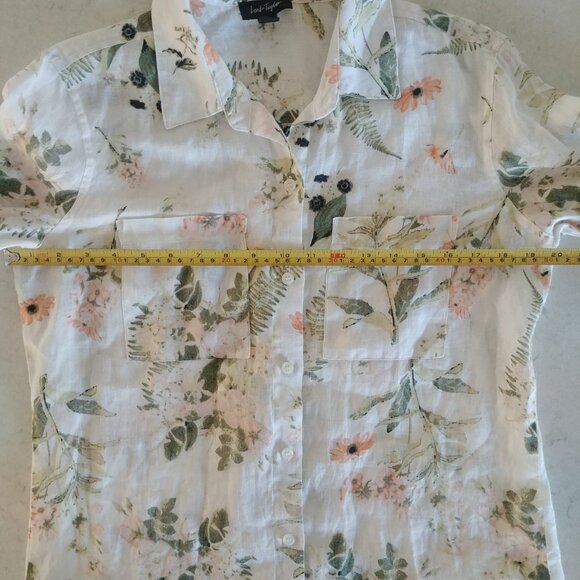 Lord + Taylor 100% linen off white cream button down shirt blouse floral Small - Picture 16 of 16
